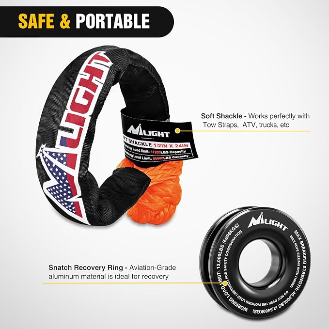 Nilight Synthetic Soft Shackle & Recovery Ring Kit 1/2inch x 24inch Soft Shackle - Image 4