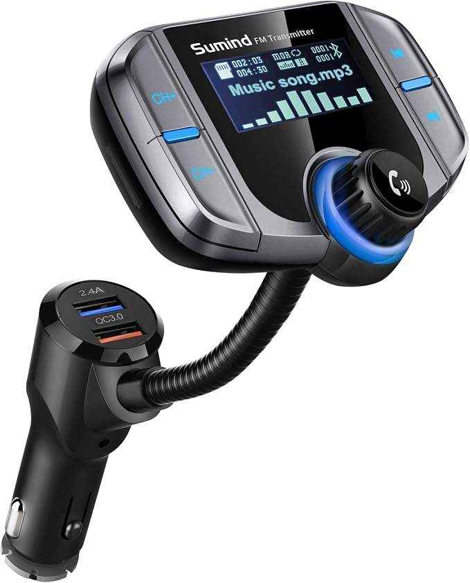 Upgraded Bluetooth FM Transmitter, Wireless Radio Adapter Hands Free Car Kit by Sumind
