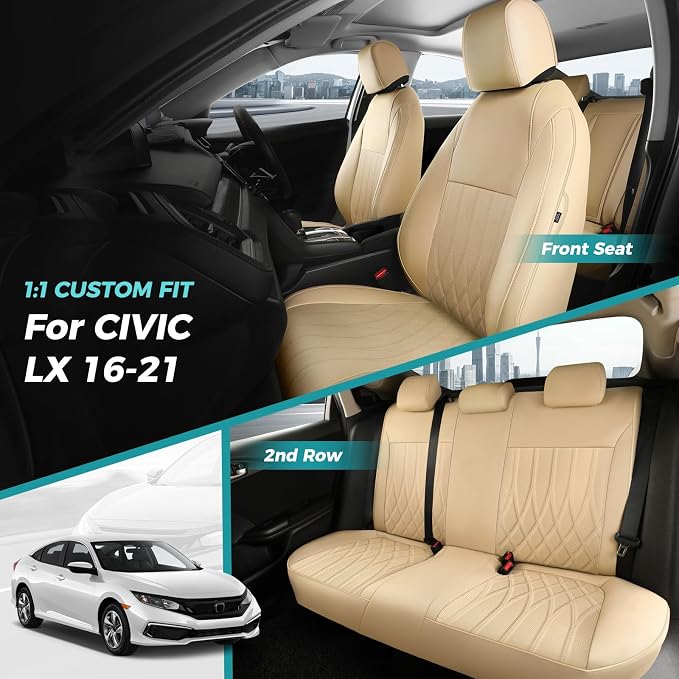 Seat Covers for Honda Civic Sedan LX 2016 2017 2018 2019 2020 2021, Faux - Image 7