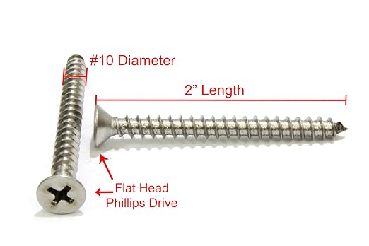Bolt Dropper #10 X 2'' Stainless Steel Flat Head Phillips Wood Screw, 18-8 - Image 2