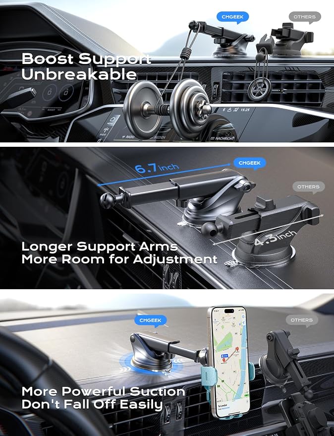 CHGeek Wireless Car Charger, 15W Fast Charging Auto Clamping Car Charger Phone - Image 6