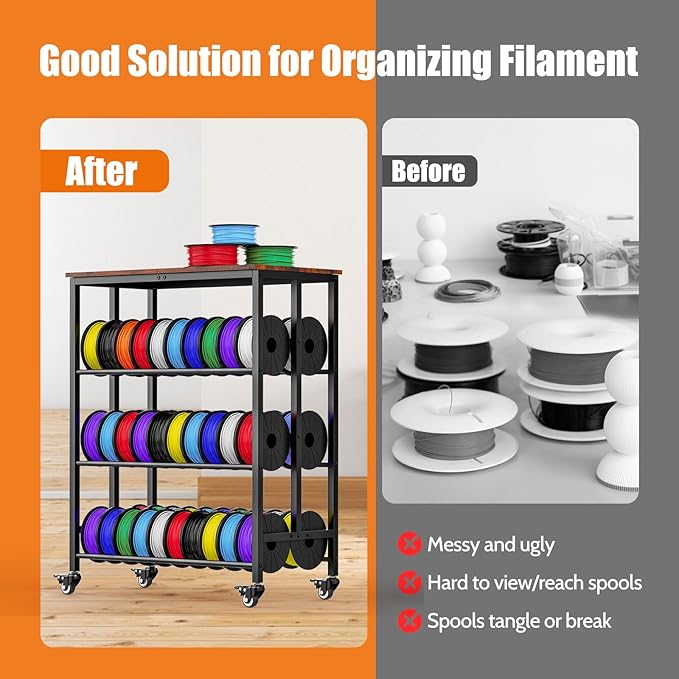 3D Printer Filament Cart, 2 Rows Filament Storage Rack Shelf - Image 6