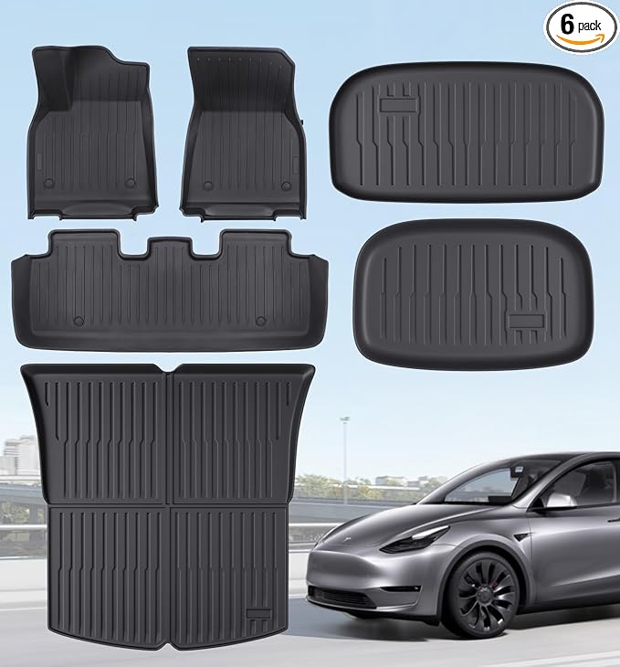 Floor Mats Fits for Tesla Model Y 5-Seat 2024-2020 by WekerAuto