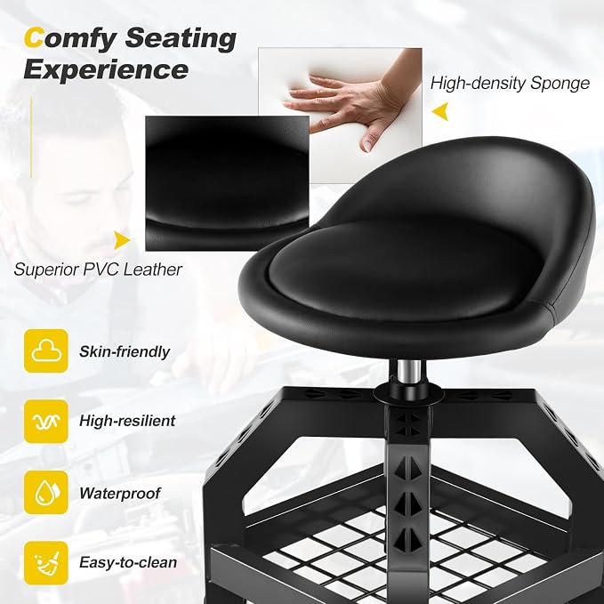 Goplus Rolling Garage Stool, 22.5”-27.5” Adjustable Mechanic Chair - Image 4