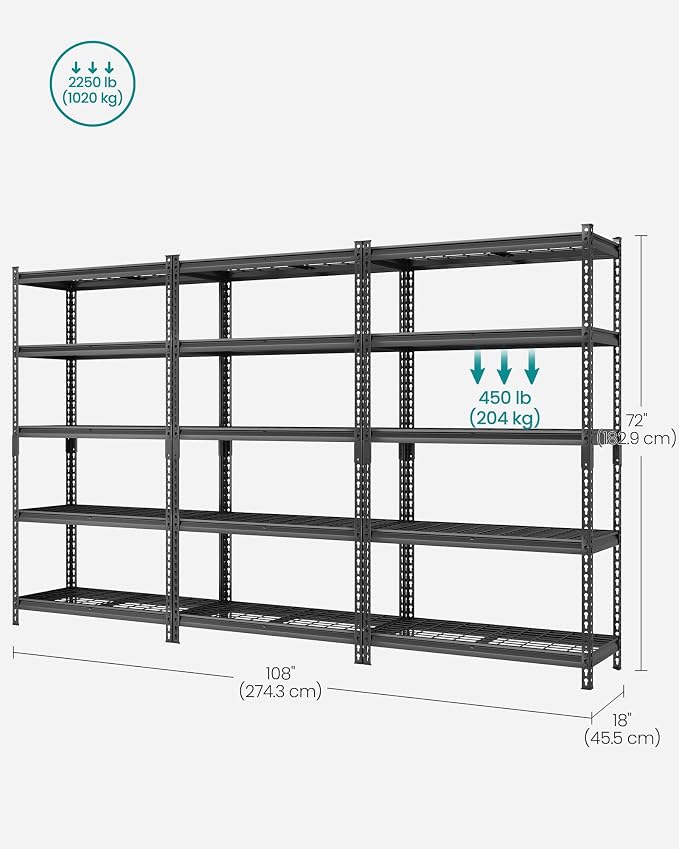 SONGMICS 5-Tier Storage Shelves Set of 3, Heavy-Duty Garage Shelving, - Image 6
