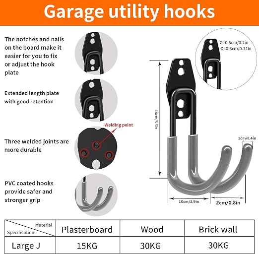 3-H Garage Wall Hooks 10 Pack, Heavy Duty Garage Hooks - Image 4