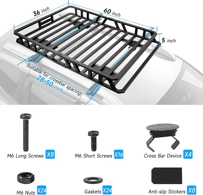 NIHAO 60"x36"x5" Heavy Duty Roof Rack Cargo Carrier, Universal Car Top Luggage - Image 4