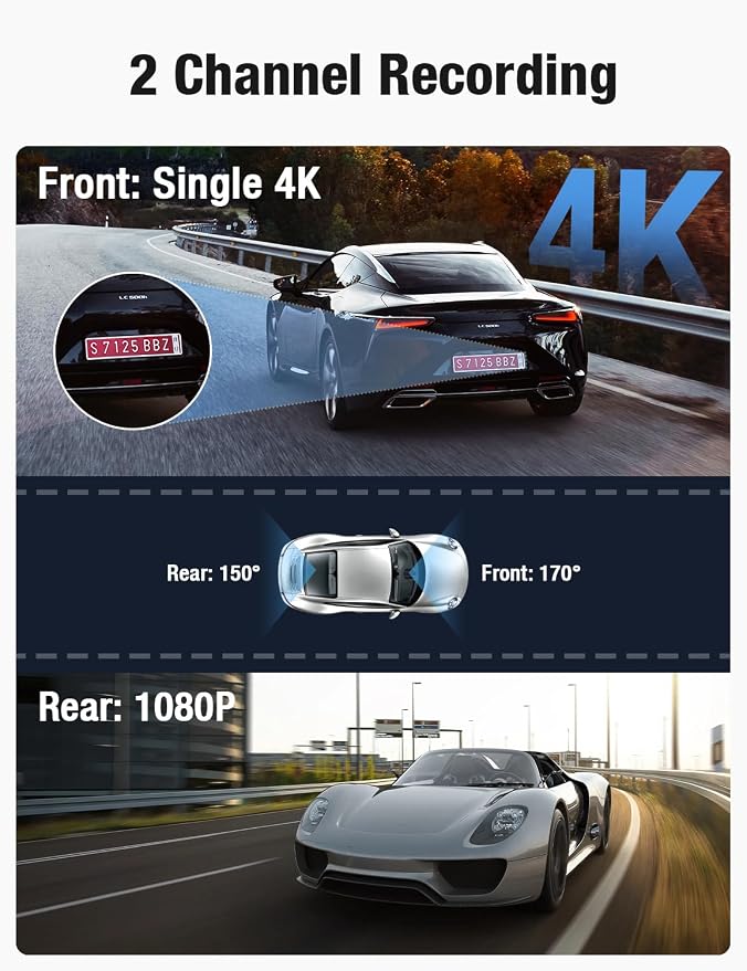 OMBAR Dash Cam Front and Rear 5G WiFi, Dash Cam 4K/2K/1080P+1080P, Dash Camera - Image 3