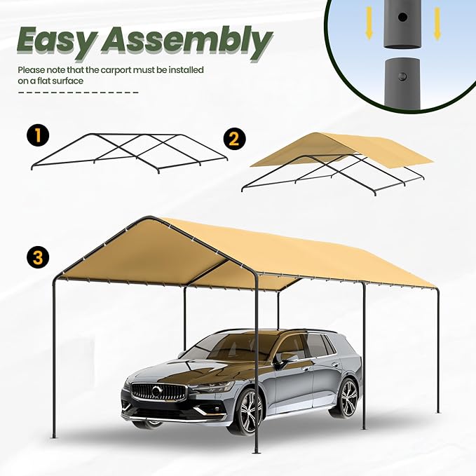 GOJOOASIS 10x20 Carport Heavy Duty Portable Garage Shelter Metal Car Canopy Tent - Image 4