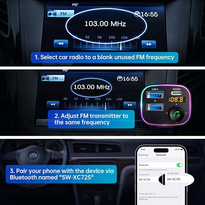 Syncwire Bluetooth 5.4 FM Transmitter Car Adapter 48W Wireless Radio Music - Image 7