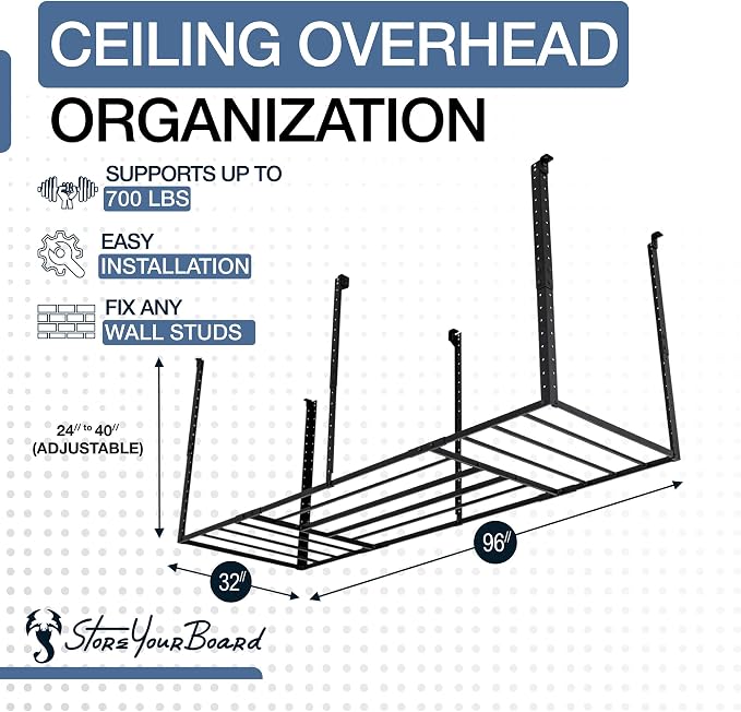 StoreYourBoard Heavy-Duty Ceiling Mounted Garage Shelving, Steel Overhead - Image 4