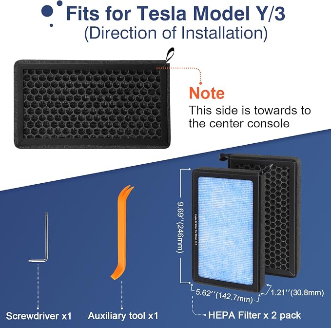 Tesla Model 3 Cabin Air Filter Model Y HEPA Air Intake Replacement 2 Pack - Image 5