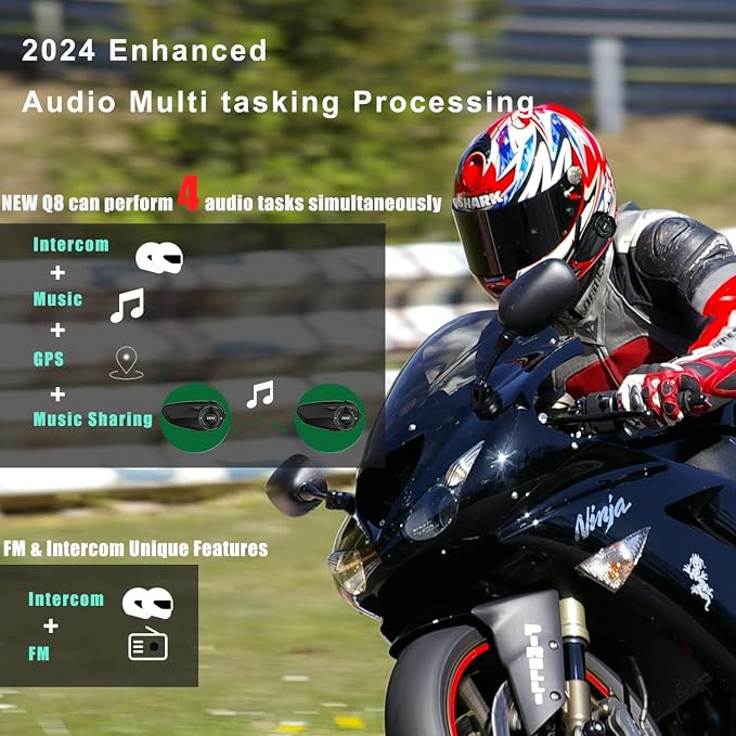 Q8 Motorcycle Helmet Bluetooth Intercom Headset, 230hours Standby, 6 Riders - Image 2