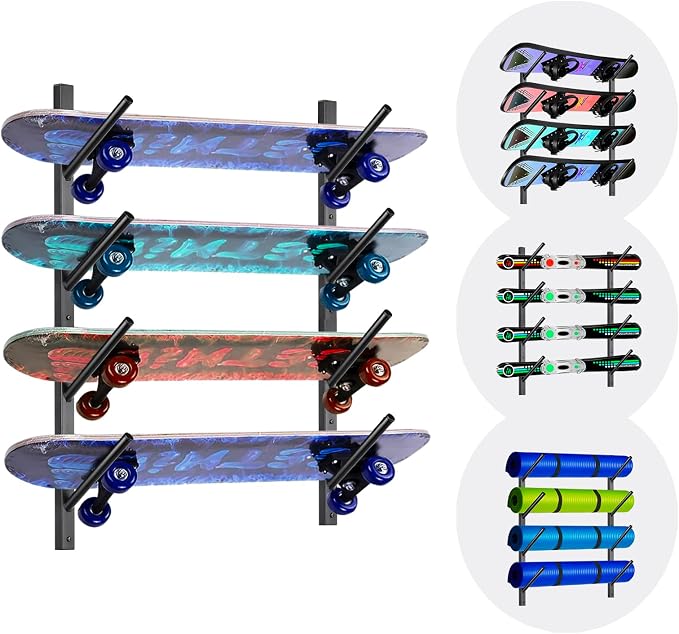 Skateboard Rack Wall Mount – Skateboard Wall Hanger, Snowboard Display Wall by Unknown