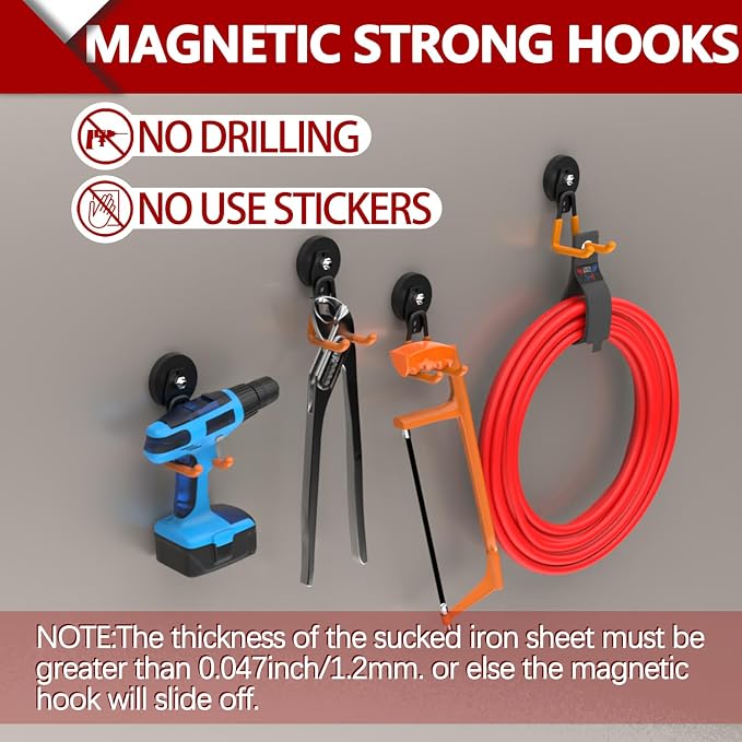 3-H Heavy Duty Magnet Garage Hooks 2 Pack, Large Strong Magnetic Hooks - Image 3