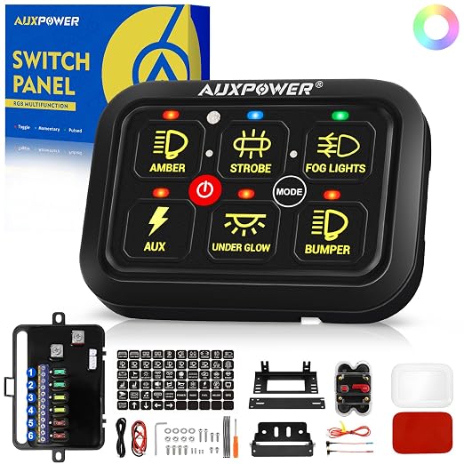 Auxpower 6 Gang Switch Panel Toggle Momentary Pulsed Led Switch Panel RGB by Auxpower