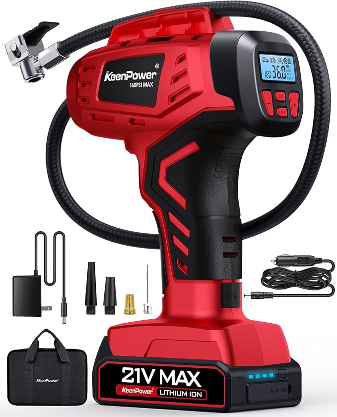 Digital Cordless Tire Inflator Portable Air Compressor Automatic 160PSI w/Gauge by KeenPower