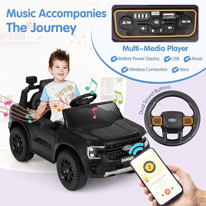HONEY JOY Ride On Car, 12V Licensed Ford Ranger Electric Vehicle - Image 3