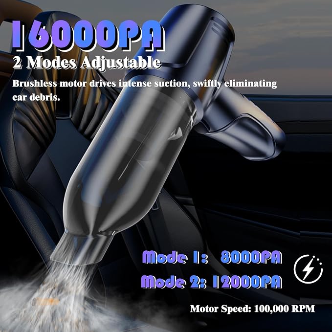 Car Vacuum Portable Cordless, 16000PA Powerful Suction, 5 in 1 Mini Handheld - Image 4