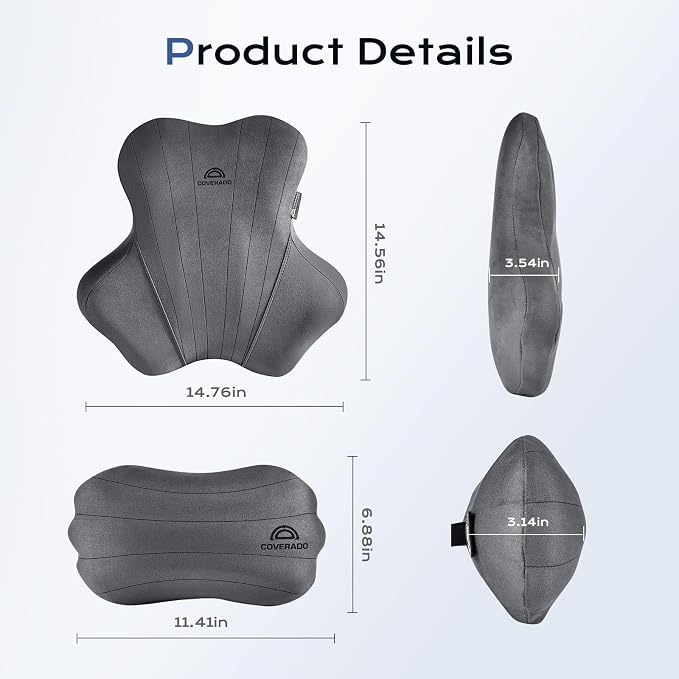 Coverado Car Lumbar Support Pillow and Car Neck Pillow Kit, Ergonomic Design - Image 6