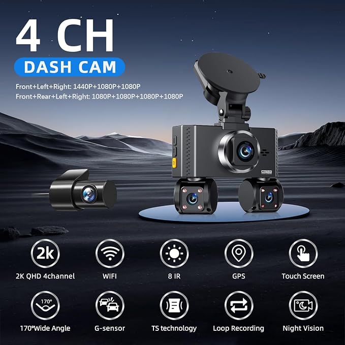 4 Channel Dash Cam Front and Rear, 360°Dash Camera - Image 2