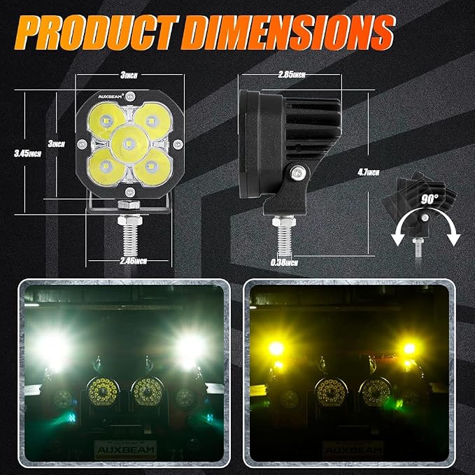 Auxbeam XP-Ultra Series 3 Inch LED Pods 80W 9600LM Offroad Driving Lights White - Image 3