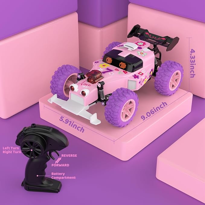 Pink Remote Control Car for Girls, RC Race Car Girl Toy - Image 8