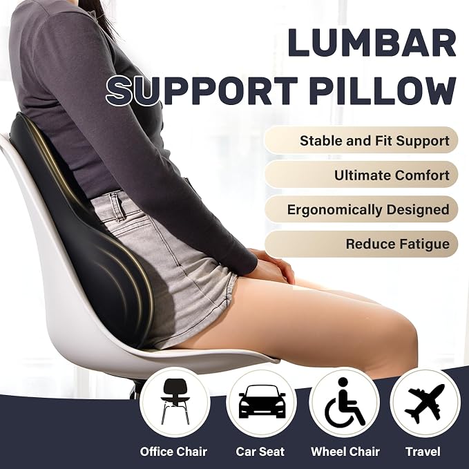 Coverado Lumbar Support Pillow for Car, Ergonomic Memory Foam Back Pillow for - Image 4
