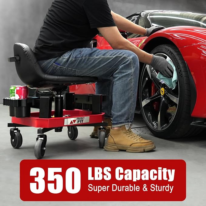 Rolling Shop Stool with Wheels, Adjustable Garage Mechanic Stool Seat Shop - Image 2