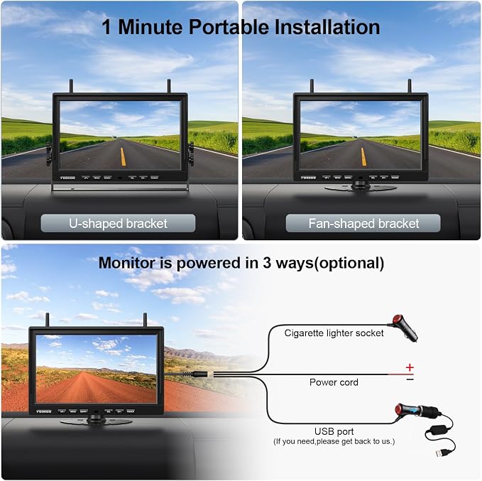 Fookoo HD 10" Magnetic Wireless Backup Camera, Rechargeable 2 Side View 1 Rear - Image 7