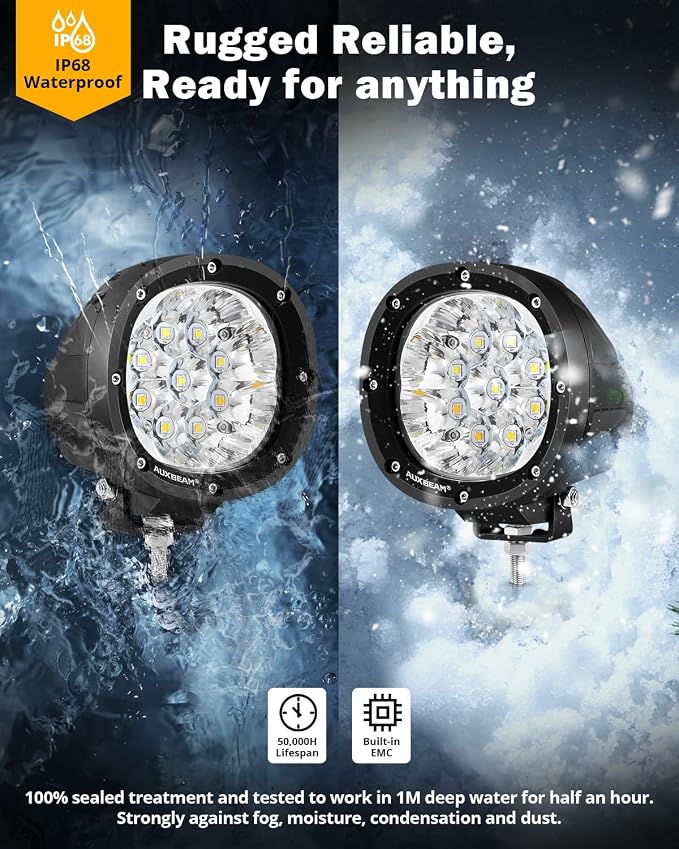 Auxbeam 6 Modes Amber White Round LED Pods, P4 Series 4 Inch 90W Flashing - Image 4