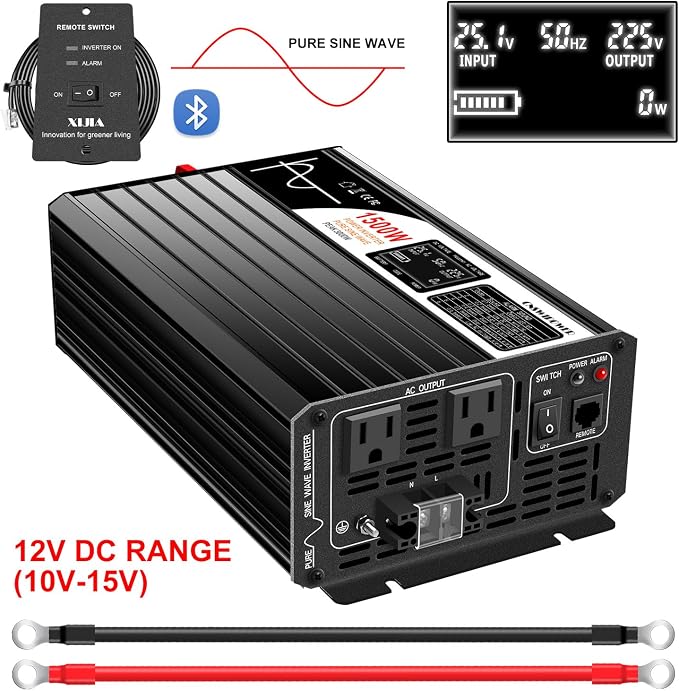 Xijia 1500W Pure Sine Wave LCD-Display Solar Power DC 12V Inverter AC 120V 60HZ - Image 3