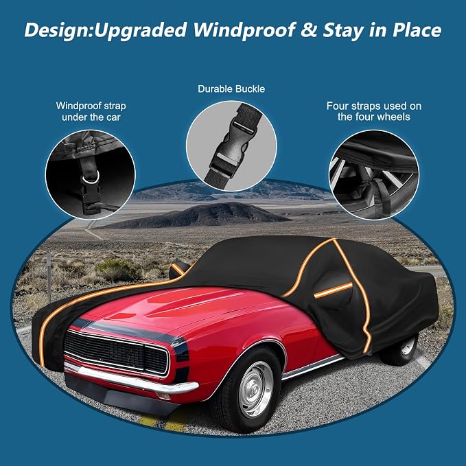 Car Cover for Chevy Camaro 1967-1981, Waterproof 210D Oxford Cloth and Cotton - Image 3