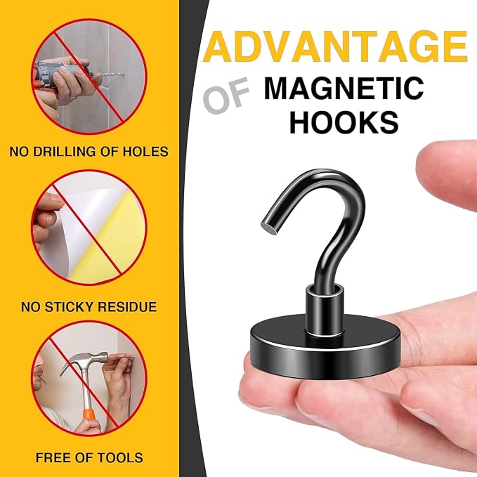 DIYMAG Black Magnetic Hooks, 118 LB Heavy Duty Strong Magnets - Image 5