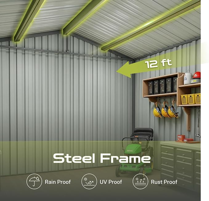 12x10 Ft Storage Shed Outdoor, XL Permanent Steel Building - Image 3