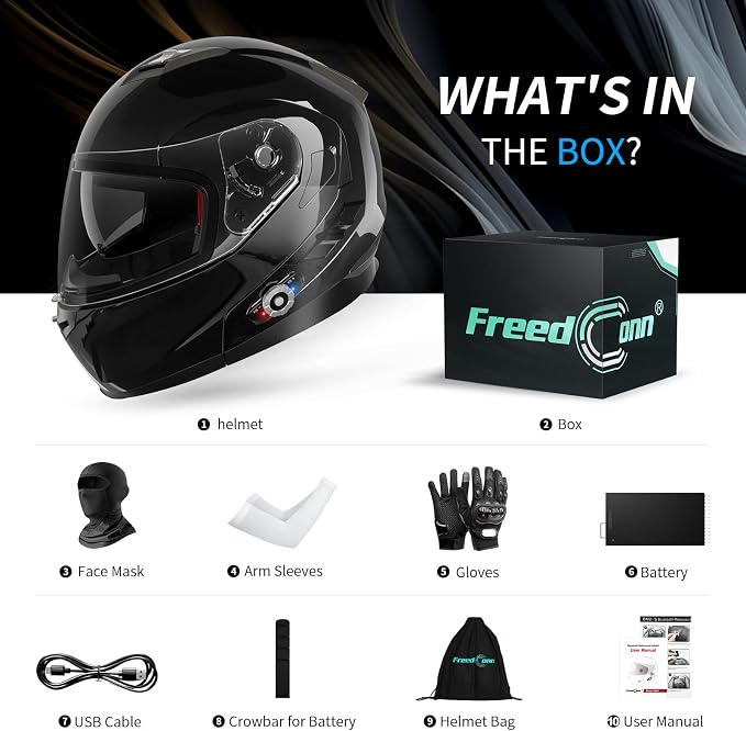 Motorcycle Helmet Bluetooth 5.0 Integrated New EPS FreedConn BM2-S Modular Flip - Image 4