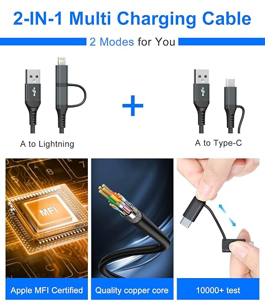 USB to USB C and Lightning Cable Support Apple Carplay & Android Auto - Image 3