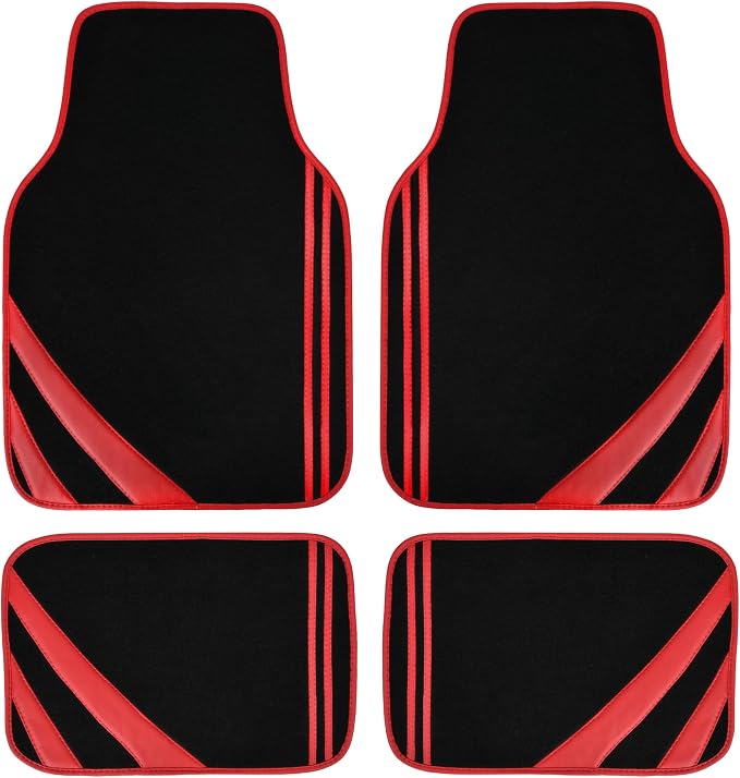 CAR PASS Red Edge Leather Car Floor Mats, Universal Waterproof Car Mats by CARPASS