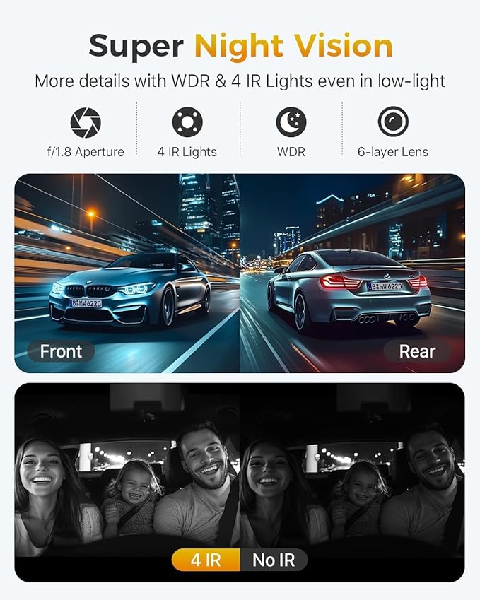 GKU 4K 3 Channel Dash Cam, 5.8GHz WiFi Built-in GPS, 4K+1080P+1080P Dash Cam - Image 7