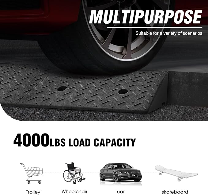 DNA MOTORING 1pcs 5.7" Rise Rubber Curb Ramp Heavy Duty Loading Driveway Ramp - Image 6
