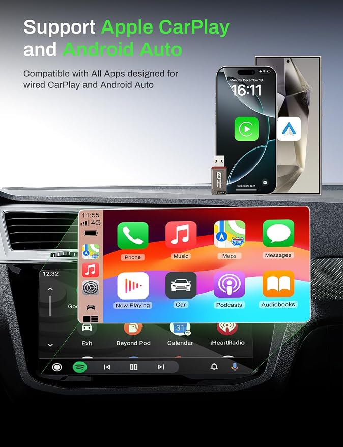 2-in-1 Wireless CarPlay Adapter Support Apple CarPlay & Android Auto, Mini - Image 6