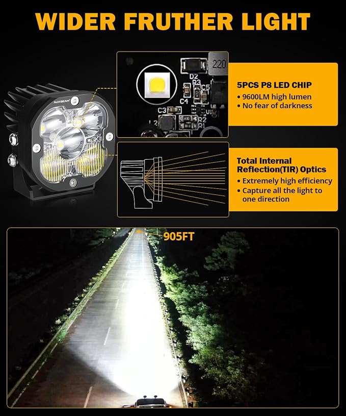 Auxbeam 3 Inch Led Pods Amber Fog White Off Road Driving Light XP-Ultra Series - Image 3