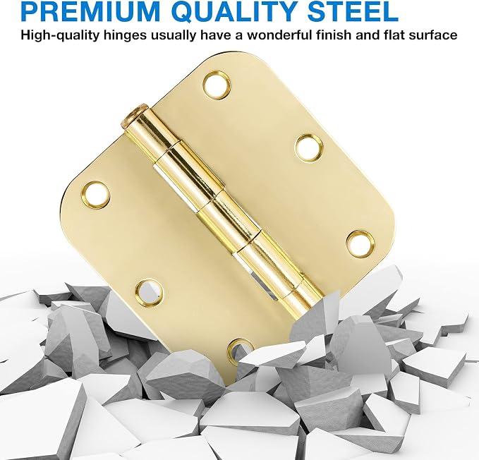 3 Pack Rounded Door Hinges 3-1/2" x 3.5 inch, 5/8 Radius, Polished Brass 3 ½ - Image 6