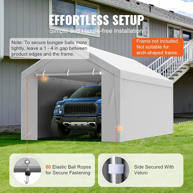 VEVOR Carport Replacement Canopy Cover Top + Side Wall 10 x 20 ft, Garage Tent - Image 5