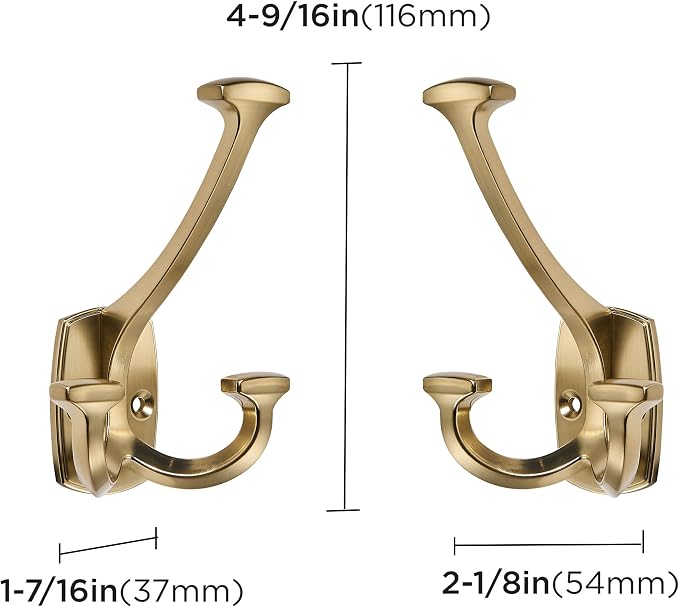 Large Wall Double-Sided Hook 5 Pack Champagne Brozne Hook Decorative Heavy Duty - Image 2