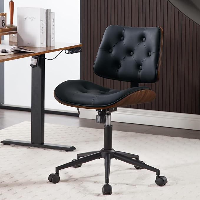 Armless Home Office Chair with Wheels, PU Leather Adjustable Height Computer by BERYTH