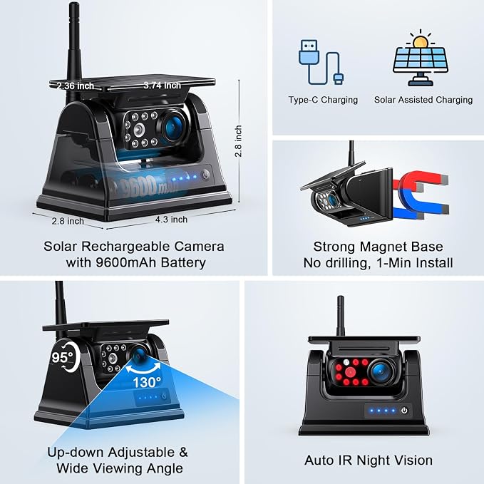 Fookoo 2 Magnetic Solar Wireless Backup Camera 7" IPS Touchscreen Monitor 1 Min - Image 5