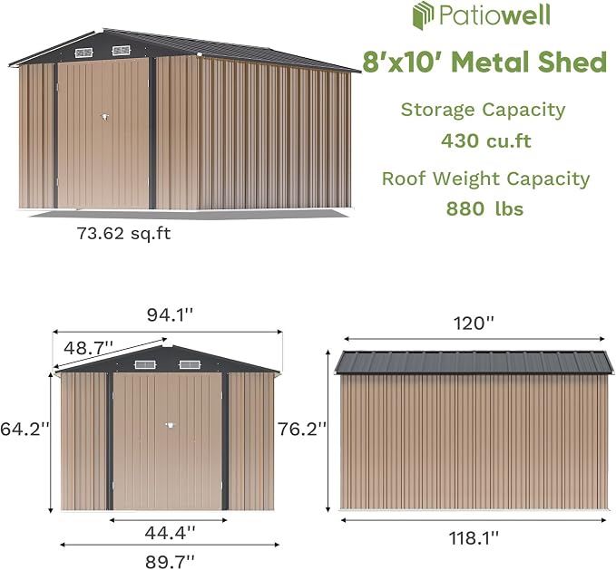 Patiowell 8x10 FT Outdoor Storage Shed - Image 9