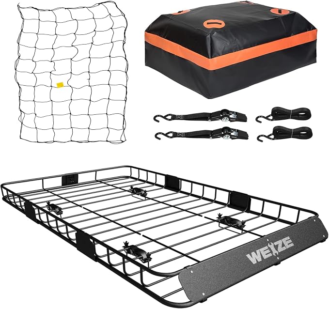 WEIZE 54" x 34" Heavy Duty Roof Rack, Rooftop Cargo Carrier Basket - Image 3
