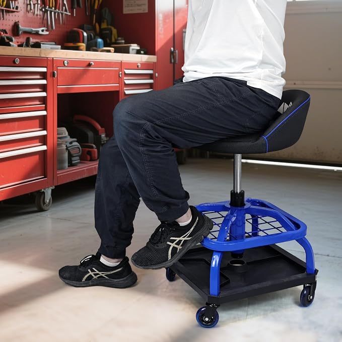 Rolling Stool with Blue Wheels, Heavy Duty Garage Work Mechanic Rolling Shop - Image 7